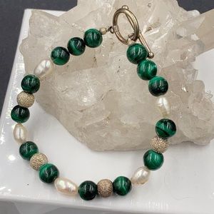Artisan OOAK Sterling Malachite Pearl Bracelet